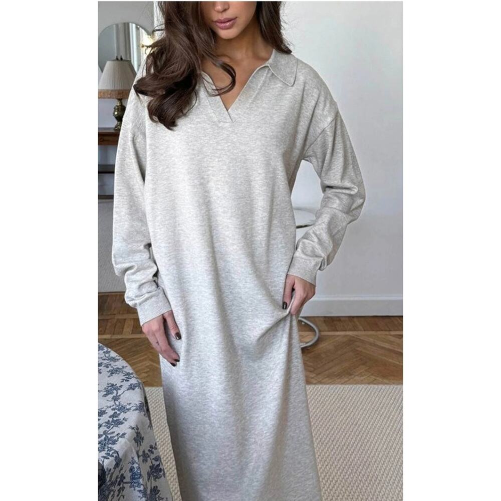 Things Between Gray Maxi Sweater Dress Small Cotton Knit